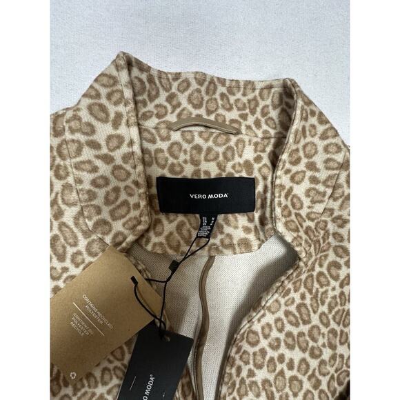 VERO MODA COAT WOMENS MEDIUM ANIMAL PRINT FLEECE LONG CARDIGAN COAT LEOPARD NWT - Picture 2 of 13